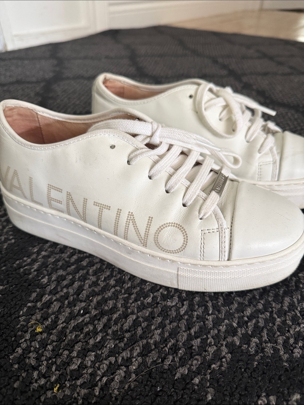Valentino White Leather Logo Platform Sneaker